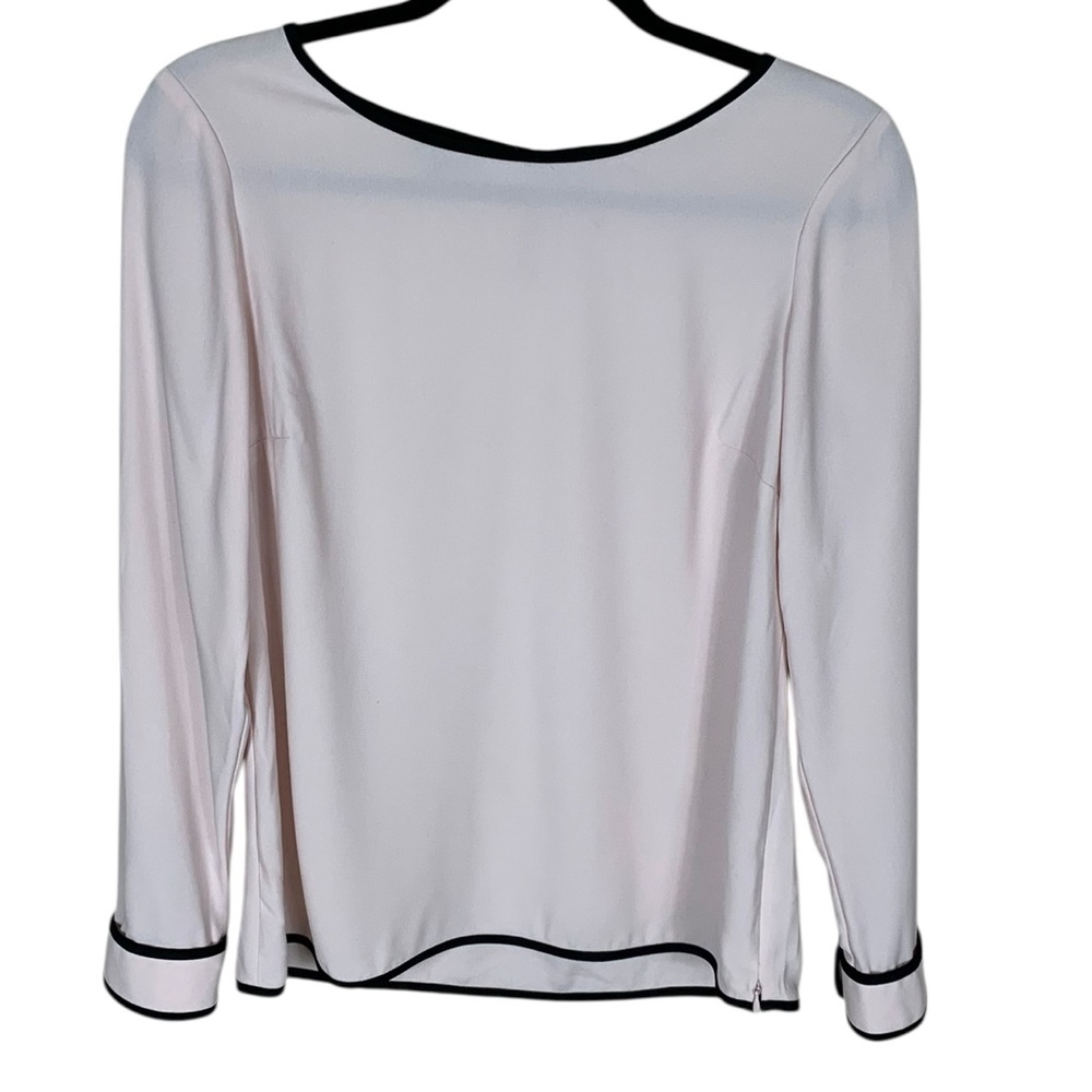 Talbots Pale Pink Black Contrast Trim Long Sleeve Blouse Size XS Classic
